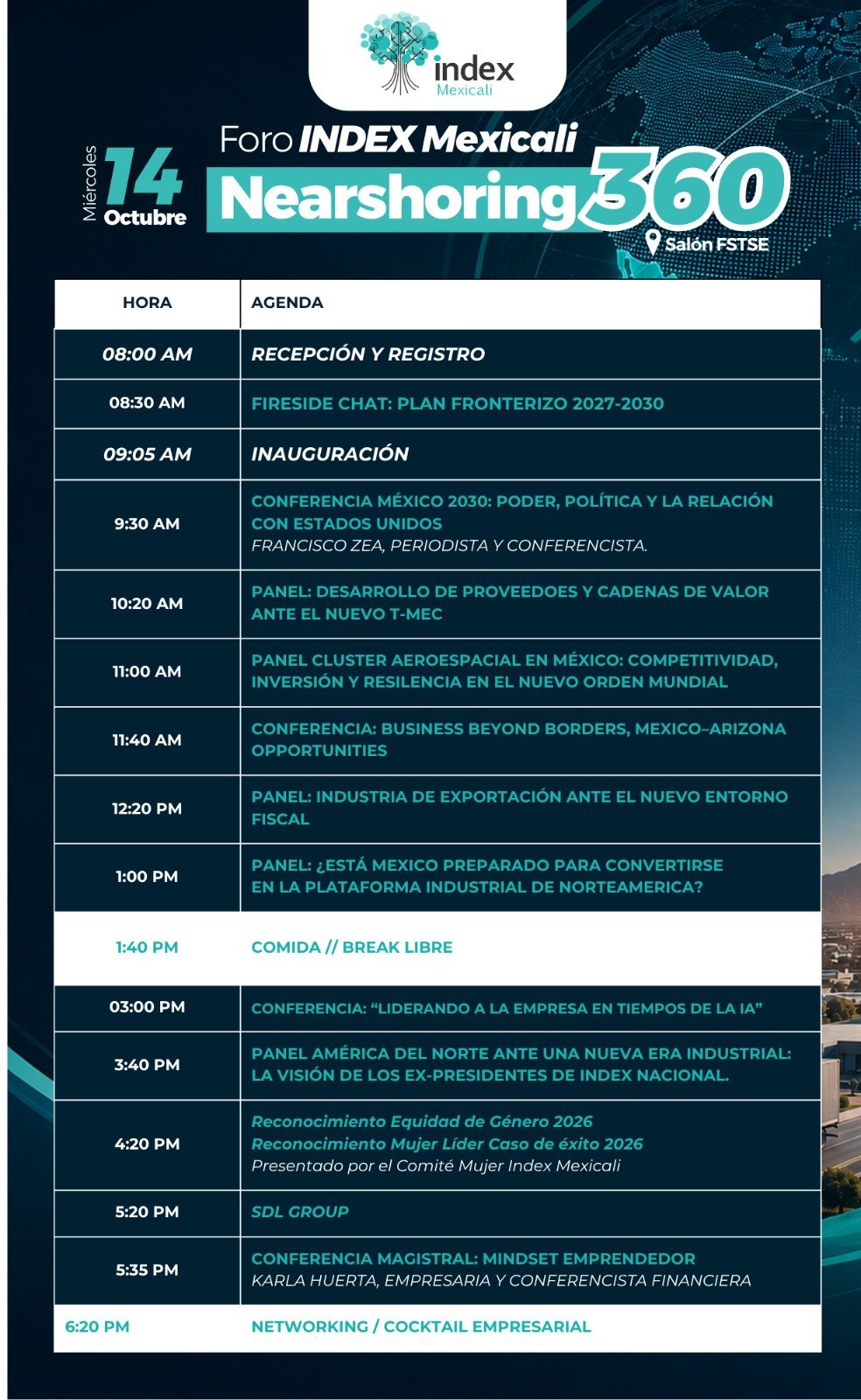 Agenda oficial del Foro Index Mexicali 2026